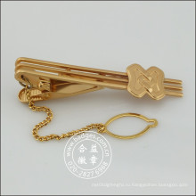 Золотой зажим для галстука с эмблемой и цепочку, булавку для галстука (GZHY-ТК-072)